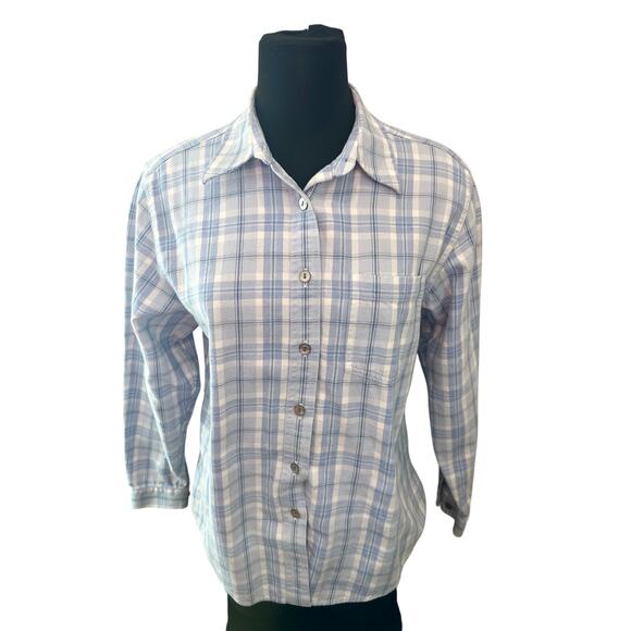 L.L.BEAN | Blue White Plaid Button Down Shirt 100% Cotton | Medium - Picture 2 of 7